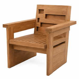 Fauteuil de jardin contemporain en teck massif, durable, imperméable, écologique, avec dossier à panneaux alternés et assise à lattes, luxe - Product Image 1