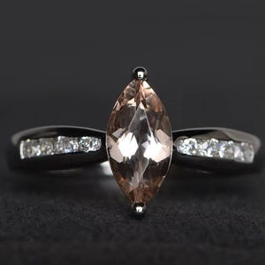 Anillo de Boda de Morganita, Morganita Rosa Natural, Corte Marquesa, Gema Rosa, Plata de Ley, Regalos, Joyería - Product Image 1