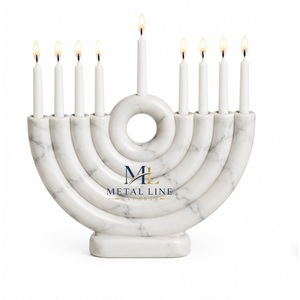 Ménorah de Hanouka en résine marbrée à 9 branches, minimaliste, porte-bougie de Hanouka, décoration de luxe Judaica pour la maison, centre de table, meilleur prix - Product Image 1
