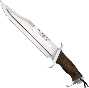 Cuchillo Bowie para Caza y Camping, Hoja Fija, Mango de Palisandro, Funda de Cuero, Supervivencia, Acero al Carbono de Grado Industrial - Product Image 1
