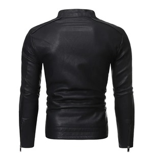 Men's <b>Slim</b> <b>Fit</b> PU Leather <b>Jacket</b> Stand Collar Zipper Closure Moto Biker Style Autumn Wear - Product Image 2