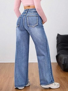 Classic Blue Women's <b>Boot</b> Cut Jeans-Mid-Waist Knee-Length Vintage Style Eco-Friendly & Color Fade Proof - Product Image 2