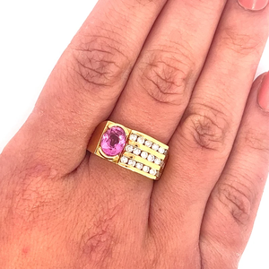 Women's 18K <b>Gold</b> Plated Alloy Wedding Band <b>Ring</b> with Pink Cubic Zirconia Channel <b>Set</b> Diamonds IGI Certified Party Jewelry Gift - Product Image 4