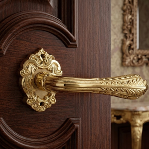 Poignée de porte extérieure moderne en laiton de luxe Valencourt 5 pouces |   Poignée à levier sculptée en feuille de style européen classique et durable pour porte principale d'hôtel - Product Image 4