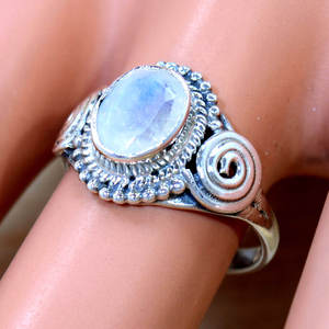 925 Sterling Silver Natural Oval Shape Antique Turquoise & Rainbow <b>Moonstone</b> Gemstone <b>Rings</b> Nature Designer Band Wedding <b>Rings</b> - Product Image 1