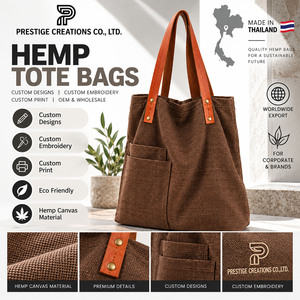 Sac de courses en chanvre en gros avec poignées en cuir – Sac fourre-tout écologique personnalisé - Product Image 2