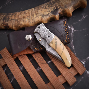 Premium Industrial Grade Damascus Folding Knife Outdoor Camping EDC Utility <b>Drop</b> Point Personalized Survival Pocket Knives - Product Image 2