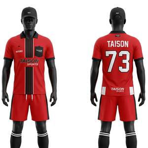Maillot d'arbitre de football en polyester interlock 180 GSM rouge et noir avec logo personnalisé par sublimation et transfert thermique - Product Image 1