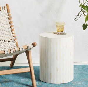 Tabouret rond fait main à motif floral en os incrusté, table d'appoint en os incrusté, table de chevet en os incrusté, décoration intérieure - Product Image 2