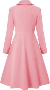 Manteau Trench Midi Élégant pour Femme, Double Boutonnage, Rose Uni, Manches Longues, Col Cranté, Laine et Polyester, Vêtement d'Extérieur Automne - Product Image 5