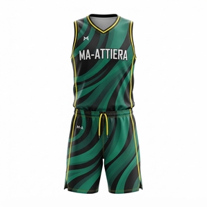 Ensemble de maillot et short de basket-ball personnalisé pour hommes MA-ATTIERA, motif vague vert et noir, uniforme sportif d'équipe par sublimation - Product Image 3