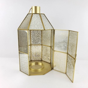 Top Selling Tapered Moroccan Mercury Glass <b>Lantern</b> Geometric Christmas Home Decoration <b>Gold</b> Trim Mirror Finish - Product Image 4
