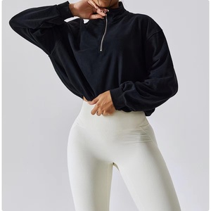 wholesale product for best selling Design Gym Wear Fitness Women Sport Cotton <b>Zip</b> <b>up</b> <b>Crop</b> Top Hoodie - Product Image 5