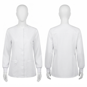 Chaqueta Médica Premium para Mujer, 180 GSM, Poliéster y Algodón, Manga Larga, Blanca, Negra, Azul Marino, Gris, con Logotipo Personalizado Bordado o Impreso en la Espalda - Product Image 1