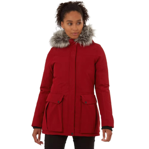 Women Red Quilted Parka <b>Jacket</b> With Fur Trim Hood <b>Waterproof</b> Winter Coat Full Sleeve Regular Length Polyester Wadding - Product Image 1