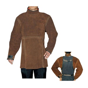 Comfortable Soft Leather Sleeved Apron Industrial Safety Fire Heat Spark Resistant Body Protection Welding <b>Accessory</b> Cleaning - Product Image 1