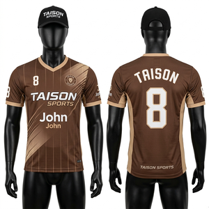 Camiseta de Fútbol para Hombre, 150 GSM, Poliéster Interlock, Diseño de Paneles Marrón Dorado, Transpirable, Absorbe la Humedad, Sublimación, Logotipo Personalizado - Product Image 1