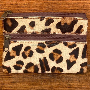 2024 nueva gran oferta de doble cremallera pelo en estampado Animal monedero de cuero genuino Mini Cartera de cuero de vaca occidental para mujer - Product Image 2
