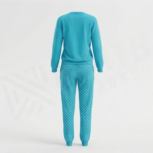 Conjunto de Pijama de Punto de 2 Piezas para Mujer, Top de Manga Larga con Cuello Redondo y Pantalones con Estampado de Lunares, Informal, para Todas las Temporadas - Product Image 2