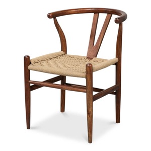 Silla de Comedor de Madera de Teca Ecológica de Alta Calidad con Respaldo y Asiento de Cordón de Papel Tejido a Mano, Estilo Escandinavo Moderno para Hostelería - Product Image 1