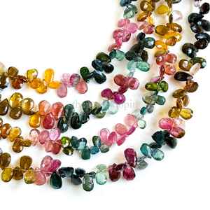 Cuentas facetadas de turmalina natural multicolor en forma de pera, 8x15 - 9x16 mm, cuentas de turmalina en forma de lágrima para joyería. - Product Image 2