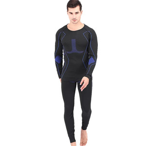 Ensemble de vêtements de sport Speed One pour homme, chemise et pantalon de compression noir et bleu, manches longues, taille haute, respirant, anti-transpiration, séchage rapide, coupe ajustée - Product Image 4