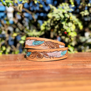 เข็มขัดหนังแท้สไตล์ตะวันตก ลายเพสลีย์ ทำด้วยมือจากหนังวัวแท้ หัวเข็มขัดโลหะผสมสังกะสี กว้าง 40 มม. ปรับแต่งได้ - Product Image 2