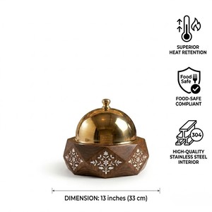 Wooden Casserole with Brass Lid Bone Inlay Hotpot Food Warmer Serving Pot Buffet for <b>Table</b> Dining and Wedding Wholesale Price - Product Image 5