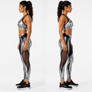 Women Metallic Yoga Set Sports Bra High Waist Leggings Gym Fitness Activewear Workout Clothing Custom Logo - Product Image 2