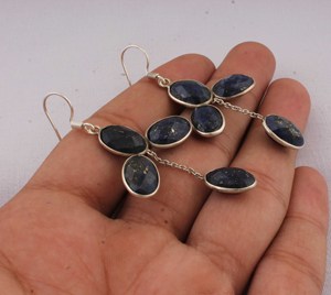 Natural Lapis Lazuli <b>Earrings</b> 925 <b>Sterling</b> <b>Silver</b> Jewelry Bezel Set Royal Blue Gemstone <b>Earrings</b> Vintage Style <b>Dangle</b> <b>Earrings</b> - Product Image 2