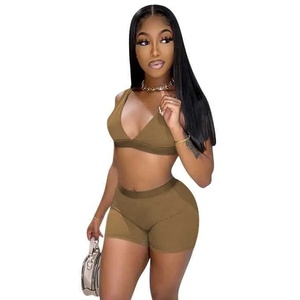 Femmes décontracté été solide deux pièces tenue ensemble Sexy haut court et short séchage rapide Spandex/coton pour porter en gros - Product Image 5