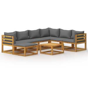 Ensemble de salon de jardin en bois d'acacia massif avec coussins, mobilier de jardin pour 8 personnes, ensemble de canapé modulaire d'extérieur, design contemporain - Product Image 2