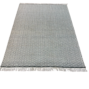 Alfombra Kilim Moderna de Tejido Plano con Diseño Geométrico Chevron en Blanco y Negro, Tejida a Mano con Algodón y Lana, con Flecos y Pelo Corto - Product Image 5
