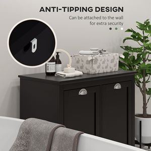 Mobili da Bagno Neri con Superficie Impermeabile, Cesto Portabiancheria Ribaltabile con 2 Scomparti - Product Image 6