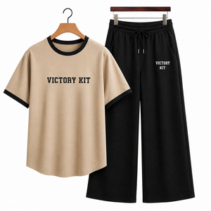 ชุดเสื้อยืดและกางเกงจ็อกเกอร์ผ้าฝ้ายสำหรับผู้หญิงและผู้ชาย ชุดลำลองเข้าชุด ชุดนอนลำลอง ชุดสองชิ้นสำหรับฤดูร้อน สไตล์เรียบง่าย สตรีทแวร์ - Product Image 2