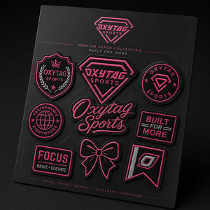 Patchs brodés Oxytag Sports, appliques thermocollantes en tissu, noir rose, forme irrégulière, prix bas, vente en gros, OEM personnalisé - Product Image 2