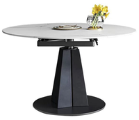Table de salle à manger en marbre, pierre frittée, Base de pied en métal, Extension ronde, Table à manger