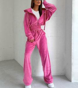 Conjunto Deportivo de Terciopelo para Mujer, con Logotipo Personalizado, Sudadera con Cierre y Pantalones Deportivos, Estilo Urbano, Sexy - Product Image 3