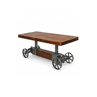 Mesa de Comedor Estilo Rústico Industrial Vintage con Acabado Antiguo, Base Plegable de Hierro Fundido Resistente y Tablero de Madera de Mango para Hotel o Casa de Campo