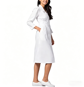 Blouse de laboratoire blanche pour femme, en coton tissé, uniforme d'hôpital, 3 poches, fermeture à boutons-pression, blouse médicale pour médecin - Product Image 1