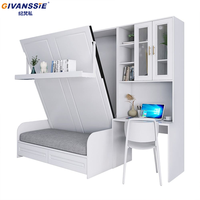 Lit Murphy multifonctionnel moderne avec canapé mural, solution de bureau d'écriture pour les petits espaces, panneau en mélamine modulaire