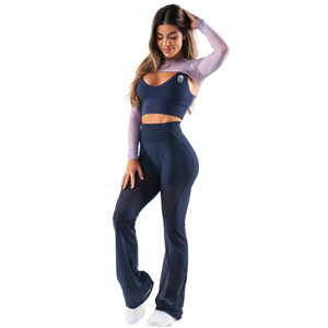 Top Corto de Manga Larga de Malla para Mujer, Color Azul Acuario, Transpirable, Elástico, para Gimnasio, Yoga, Entrenamiento - Product Image 4