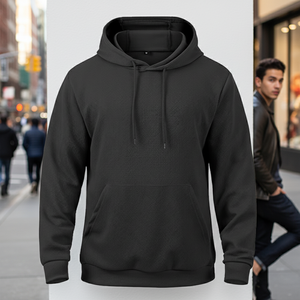 Sweat-shirt à capuche décontracté pour homme, uni, à manches longues, en tricot gaufré, délavé, avec cordon de serrage, poche, séchage rapide et respirant - Product Image 5