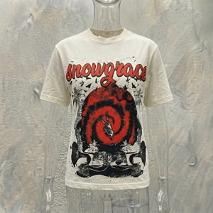 T-shirt à manches courtes pour homme Snowgrace avec motif en spirale rouge imprimé, jersey en coton, décontracté, col rond, coupe classique - Product Image 3
