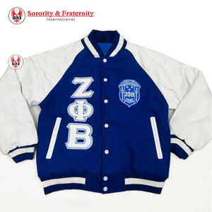 Chaqueta Universitaria Bordada con Letras Griegas de la Hermandad Zeta Phi Beta para Hombre |   Chaqueta Universitaria de Lana Bordada Personalizada para Hombre, Estilo Sorority - Product Image 1