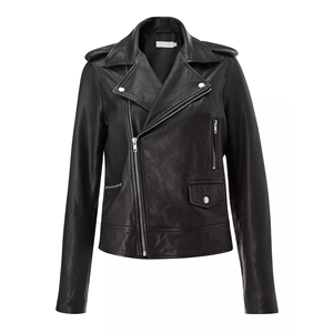 Women's PU <b>Leather</b> Moto <b>Jacket</b> Full Sleeve Zipper Closure Spread Collar Solid Black Autumn Wear - Product Image 1
