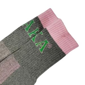 Chaussettes grises et roses pour femmes, taille unique, chaussettes mi-hautes, décontractées, à la mode, en coton, style athlétique, confortables - Product Image 4