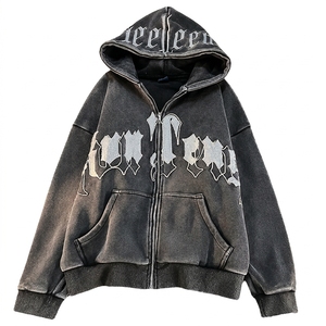 Sudadera con Capucha Estilo Urbano, Lavado Ácido, Estampado de Letras, 100% Algodón, Forro Polar Antipelusas, Premium para Hombre - Product Image 1