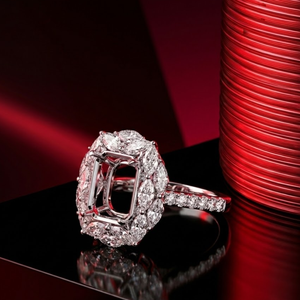 Bague semi-montée en or blanc 18 carats avec diamant marquise octogonal, design unique et exquis, pour sertissage de pierres précieuses. - Product Image 1