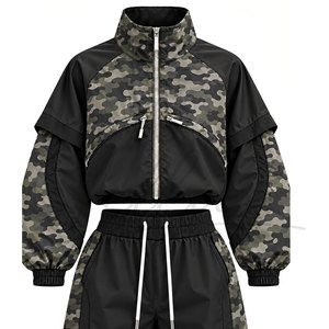 Custom Logo Two Piece Windbreaker Set Stand Collar Waterproof Crop <b>Jacket</b> and Shorts <b>Women</b> Spring/<b>Summer</b> Wholesale Supplier - Product Image 1